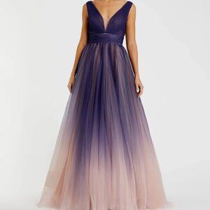 Mac Duggal Purple Sleeveless Ombre Tulle Ball Gown
